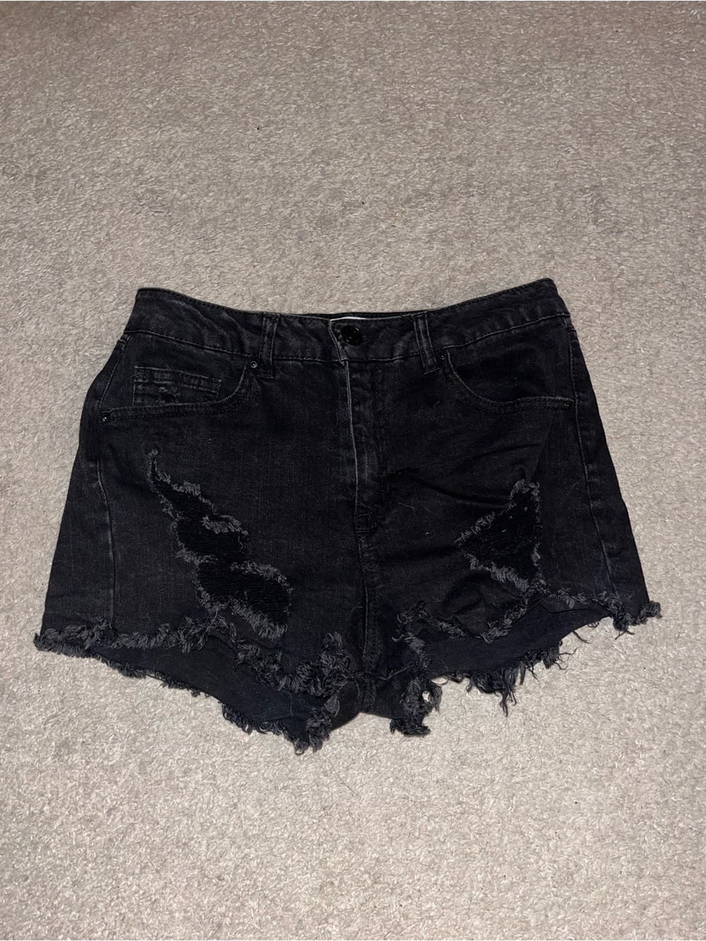 Black Denim High-Waisted Shorts